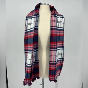 Louisa Perini Plaid Scarf with Pom Poms